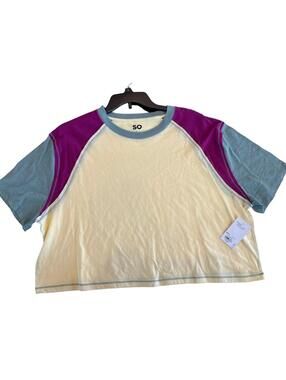 SO Crewneck Ragtop Short Sleeve T Shirt Top Juniors Soft yellow size L NEW 1234
